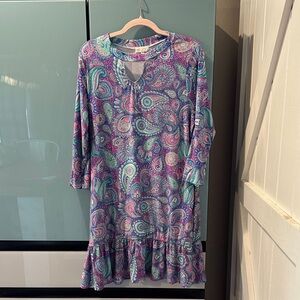 Simply Southern Paisley Keyhole Dress in Pink & Teal